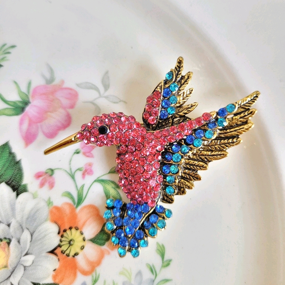 Pink Hummingbird  Brooch Pin Pendant Necklace NWT